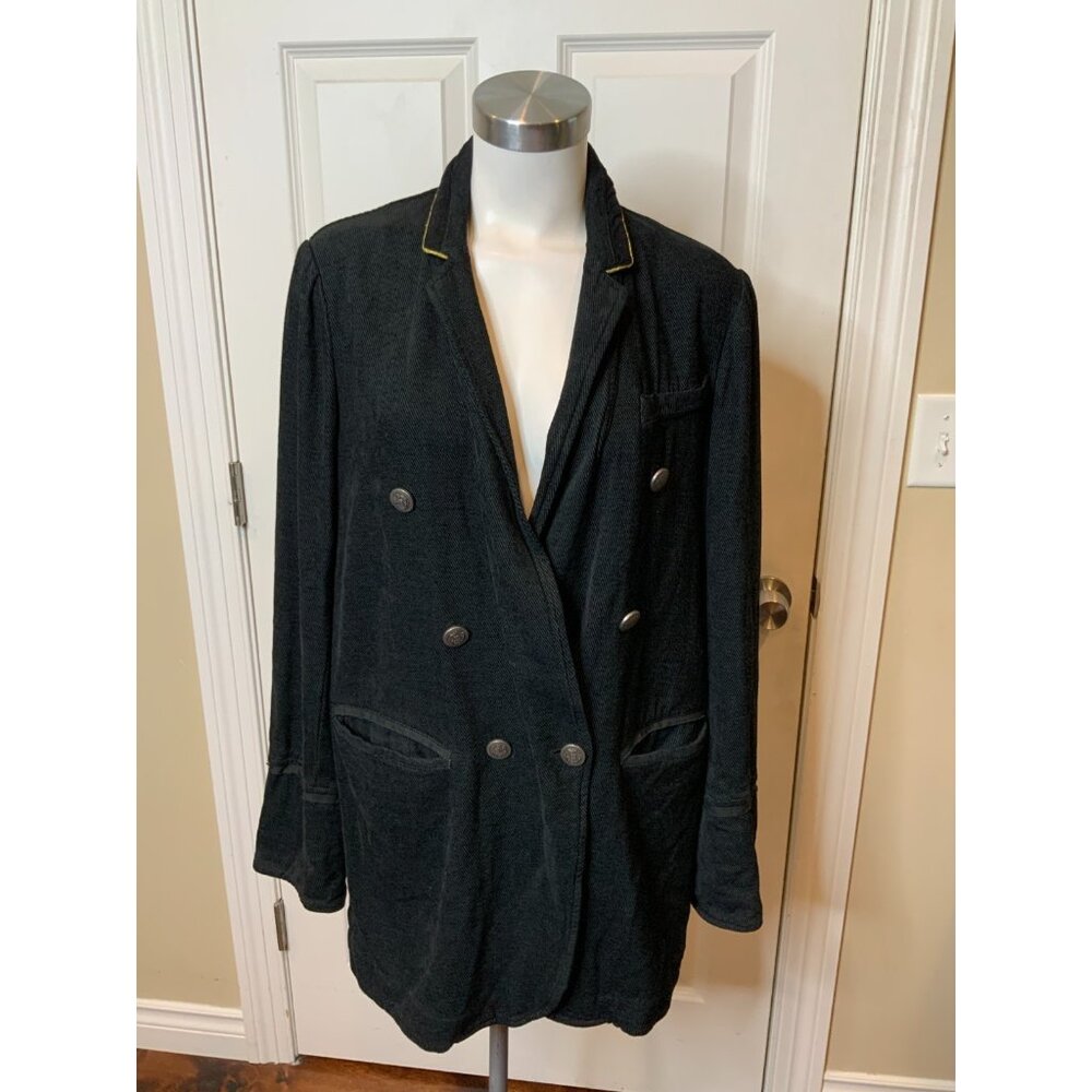Free People Long & Slim Chenille Nautical Blazer Jacket W/ Gold Trim, Size L